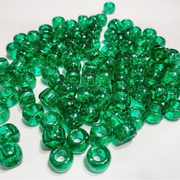 100 Green Glitter Pony Beads, DIY Beads, Jewelry Beads, Craft Beads - Picture 2 of 3